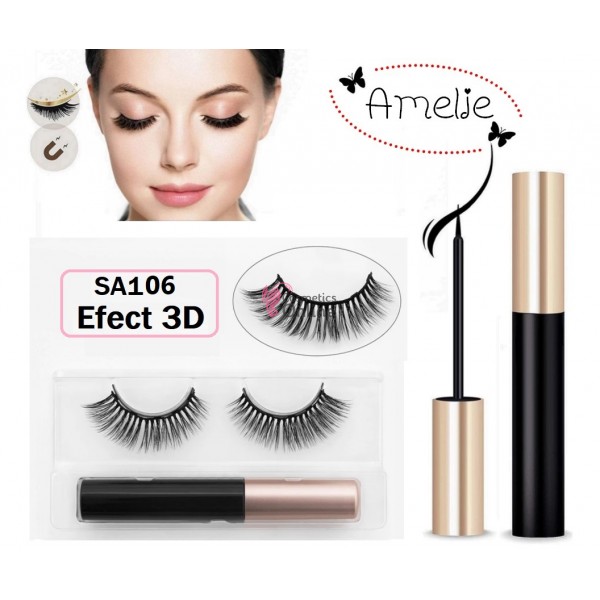 Gene false Amelie Effect 3D tip banda 1 pereche cu Magnet Cod SA106 + Adeziv cu magnet